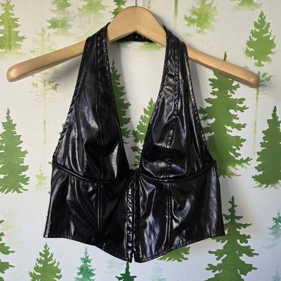 Windsor Black Faux Leather Halter Corset Top - Picture 1 of 7